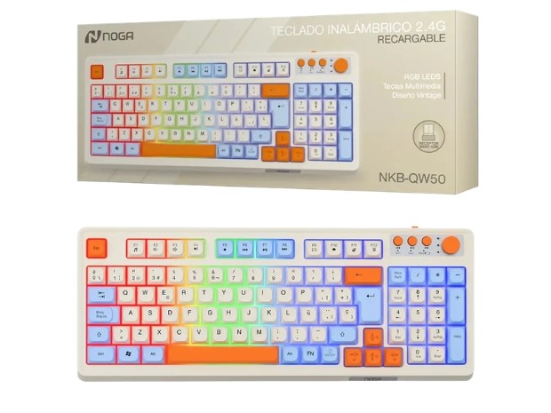 &uu KIT TECLADO PC INALAMBRICO VINTAGE NKB-QW50